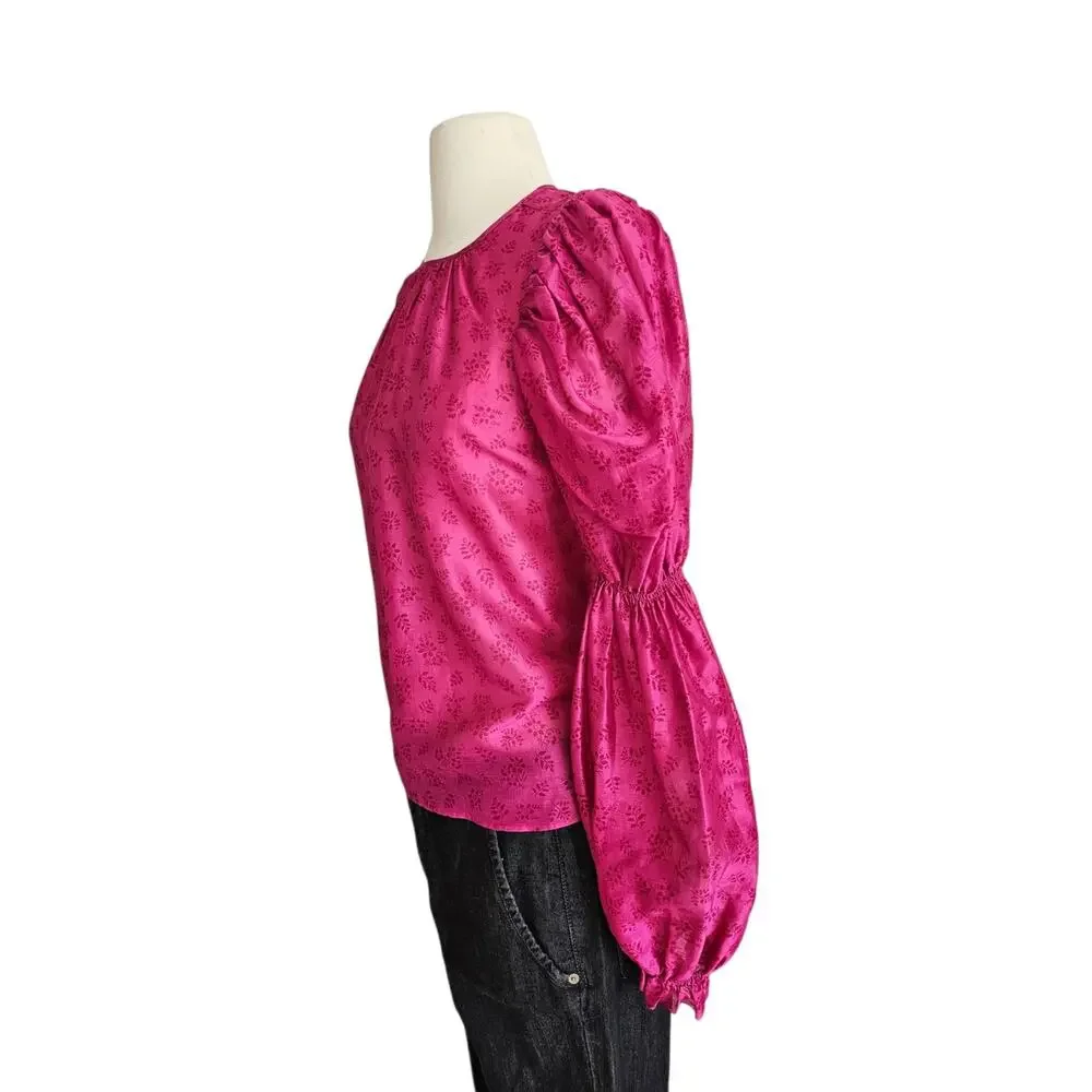 Ulla Johnson Aster Silk Blend Blouse Fuchsia Pink Puff Sleeve Size 0